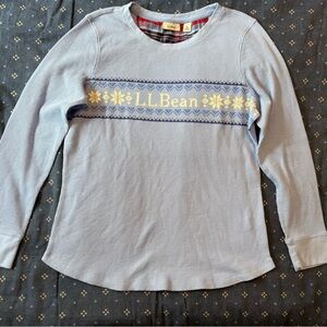 L.L. Bean Waffle Cotton Sleep Tee Women's Large Thermal Logo Blue Snowflake